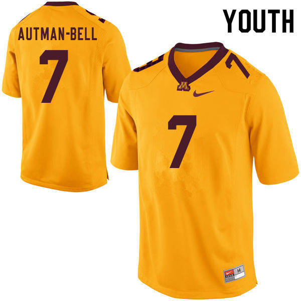 Youth #7 Chris Autman-Bell Minnesota Golden Gophers College Football Jerseys Sale-Yellow - Click Image to Close